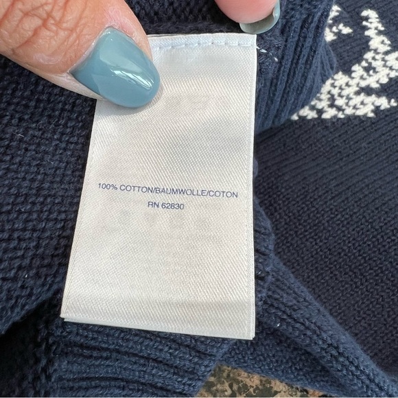 Lands’ End Deer Sweater Size Medium (10-12) Navy Blue/Red - Picture 5 of 6